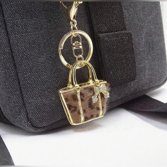 Leopard Faux Skin Gold Accent Women's Bag Charm - Picture 8 of 8